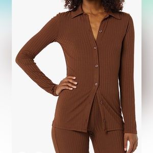 NWT Daily Ritual Women's Ribbed Cardigan with Collar and Button Placket